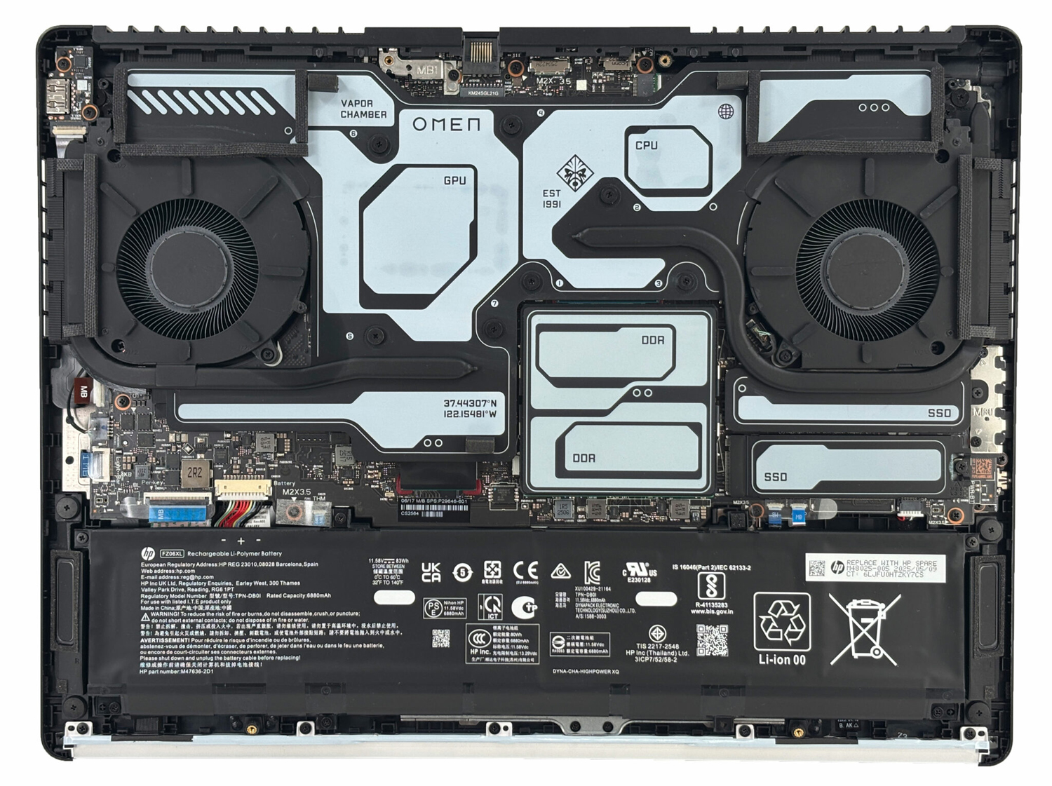 Internal Photo of HP OMEN MAX 16-AH 2025 TPN-I143 TPN-I144 Fan original ND8CC00-24E02 (HP 16-ah)
